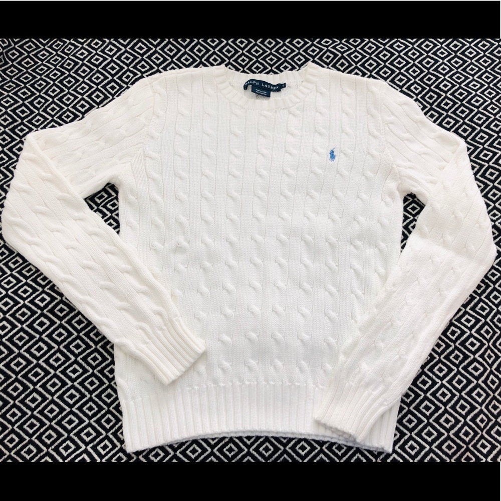 Ralph Lauren Polo White Cable Knit Sweater